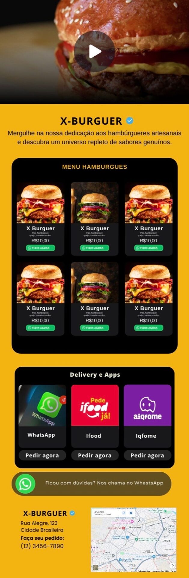Exemplo de Mini Site Pro — hamburgueria
